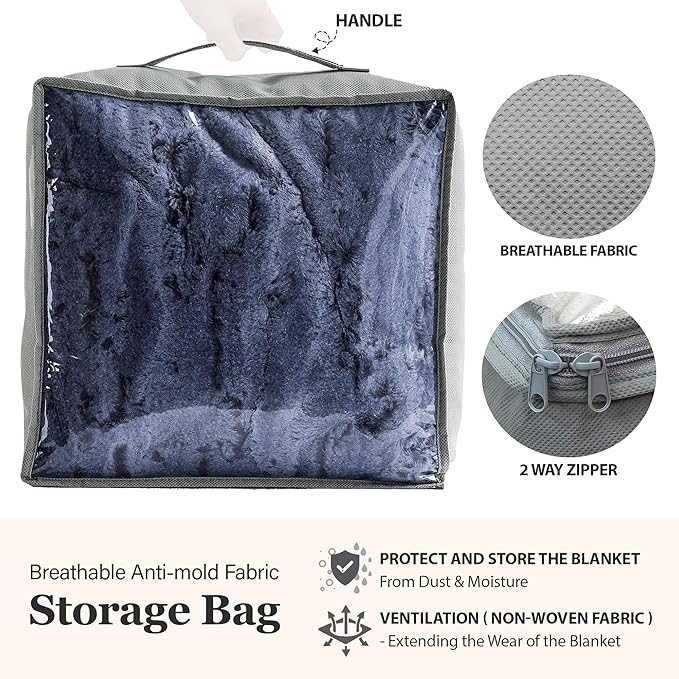 MHD l [Made in Korea] Premium Faux Fur Throw Blanket : Luxury Double-Sided 15mm Microfiber Blanket, 800 GSM :Tan Navy, 60" x 79"