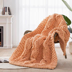 Chunky Knit Blanket Throw - 100% Hand Knitted Chunky Soft Throw Blanket for Couch, Thick and Warm Blanket for Winter, Light Yellow, 40x50 Inches