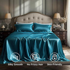 Bedsure Satin Sheets Full Size - 4 Piece Silky Bedsheets with 15 Inches Deep Pocket Fitted Bedsheet,1 Flat Sheet, 2 Satin Pillowcases, Good for Hair & Skin (Full, Teal)