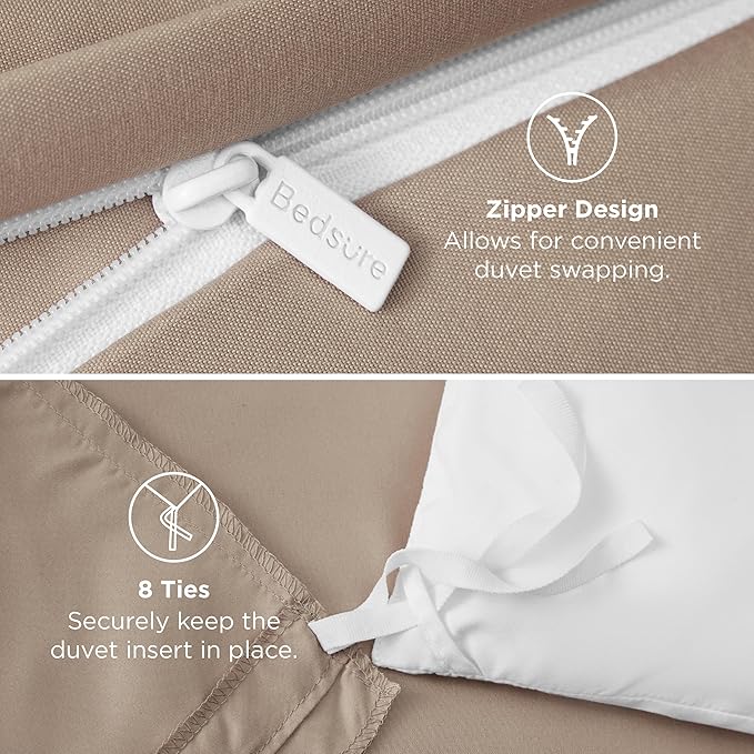 Bedsure Duvet Cover Queen Size - Soft Double Brushed Bedding Set for Kids & Adults, Zipper Closure, 3 Pieces, Includes 1 Duvet Cover (90"x90") & 2 Pillow Shams, NO Comforter, Hazel