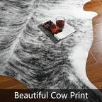 AROGAN Western Decor Faux Fur Cowhide Rug, 6.2 x 5.2 Feet Premium Animal Skin Cow Hide Rug, Sturdy Cow Print Rugs for Wall Decor, Western Floor Carpet for Bedroom Living Room, Black and Grey