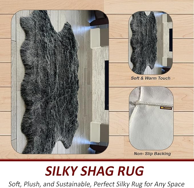 LAMBZY Bear Skin Rug Super Soft Fluffy Faux Fur for Bedroom Floor Sofa Living Room High-Density Plush Shaggy Carpet Sofa Cover Bedside Sheepskin Rug (4'x6', Black/White)