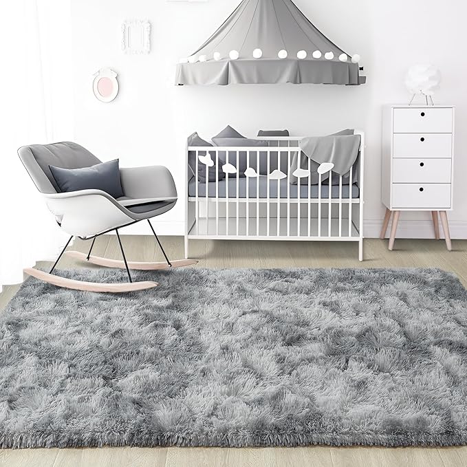 Noahas Large Fluffy 6x9 Area Rugs for Living Room Bedroom,Tie-Dyed Grey Thick Shag Throw Rug,Big Soft Shaggy Bedside Non-Slip Plush Dorm Nursery Kids Carpet