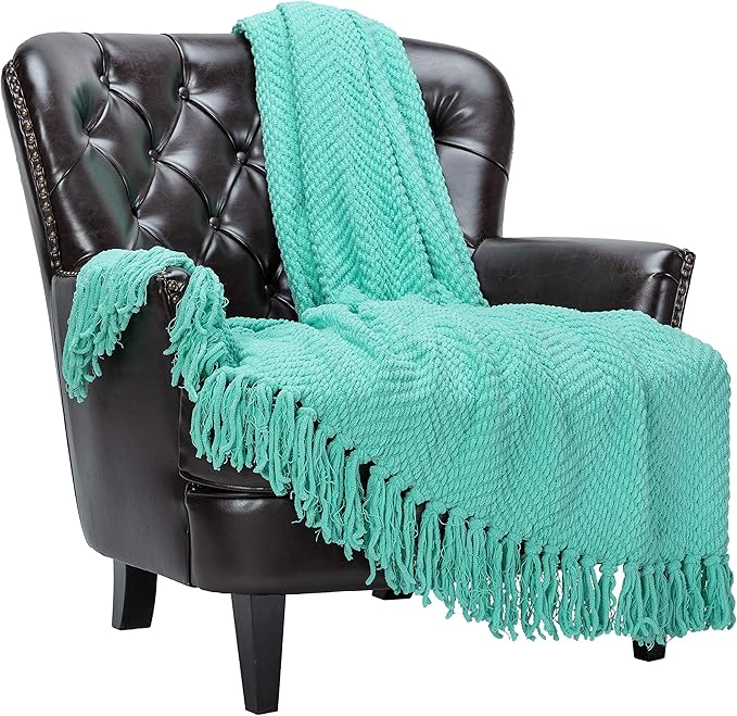 Chanasya Premium Textured Knit Throw Blanket with Tassels - Soft, Cozy Blanket for Couch, Bed, Living Room - 50" x 65” - Holiday