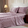 MR&HM Satin Bed Sheets with Elastic Corner Straps, King Size Sheets Set, 4 Pcs Silky Bedding Set with 15 Inches Deep Pocket for Mattress (King, Pink Leopard)