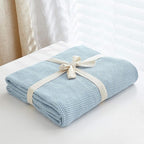 Longhui bedding 100% Cotton Light Blue Cable Knit Throw Blanket for Couch Sofa Bed Home Décor – Lightweight 50“ x 60”, Bonus Laundering Bag, Machine Washable