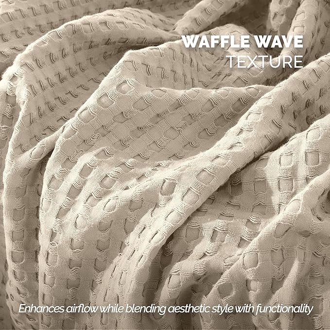 Elegant Comfort Premium 100% Cotton Waffle Blanket - Lightweight Breathable Waffle Weave Bed Blanket - Soft and Warm All Season Blanket for Couch, Sofa and Bed, King Size 90x108 Inches, Linen