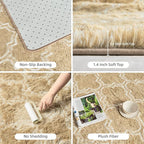 Litanika 8x10 Geometric Shag Area Rug for Bedroom, Camel and White High Pile Ultra Soft Plush Shaggy Furry Bedside Playroom Dorm Carpet, Non-Slip, Non-Shedding Indoor Floor Rug