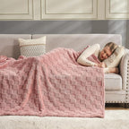 NEWCOSPLAY Super Soft Throw Blanket Pink Premium Silky Flannel Fleece 3D Checkered Lightweight Bed Blanket All Season Use (Pink Checkered, Throw(50"x70"))