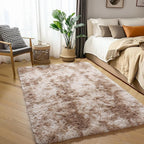 Amdrebio Tie-Dyed Beige Tan Rugs for Bedroom Living Room, Cute Fluffy Plush Neutral Area Rug 4x6 for Kids Room Decor Aesthetic, Soft Furry Fuzzy Shaggy Carpet for Baby Nursery Playroom Preppy Dorm
