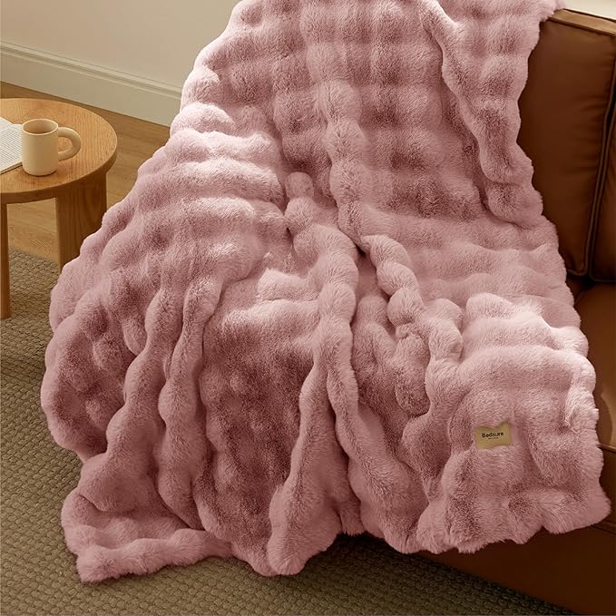 Bedsure GentleSoft Fluffy Fuzzy Dusty Rose Throw Blanket, Soft Cozy Fleece Faux Fur Blanket for Couch, Mauve Dusty Pink Room Decor Minky Velvet Bed Cover, Thick Warm Plush Shaggy Women Birthday Gifts