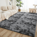 Litanika 4x6 Shag Area Rug for Living Room Bedroom, Tie-Dyed Dark Grey High Pile Soft Plush Shaggy Furry Bedside Playroom Dorm Carpet, Non-Slip, Non-Shedding Modern Indoor Floor Rug