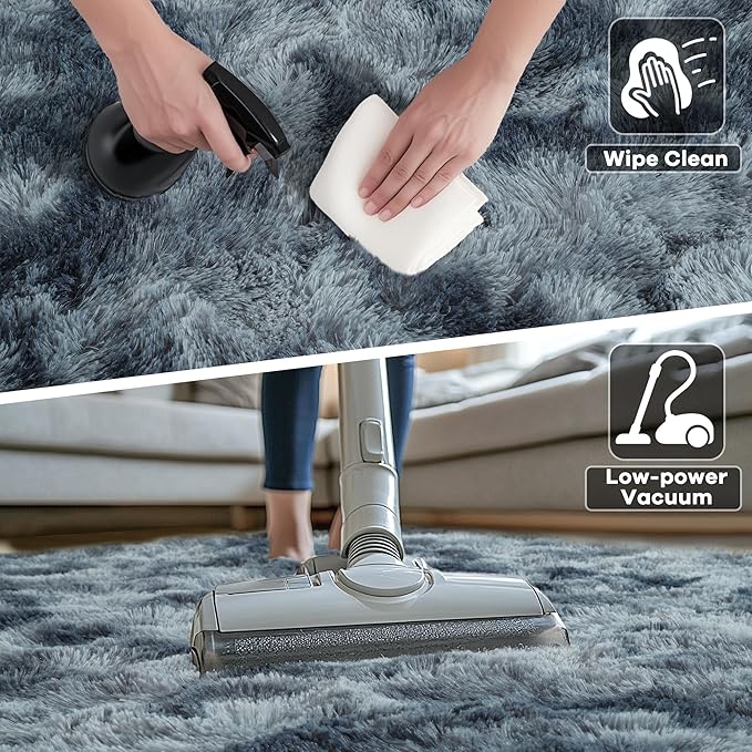Noahas Large Fluffy 6x9 Area Rugs for Living Room Bedroom,Tie-Dyed Blue and Grey Thick Shag Throw Rug,Big Soft Shaggy Bedside Non-Slip Plush Dorm Nursery Kids Carpet