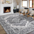CRYPTOLITE Living Room Rug 7x10, Machine Washable Area Rug Non Slip Low Pile Rug for Living Room, Bedroom, Farmhouse, Dining Room, Grey