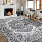 CRYPTOLITE Living Room Rug 7x10, Machine Washable Area Rug Non Slip Low Pile Rug for Living Room, Bedroom, Farmhouse, Dining Room, Grey