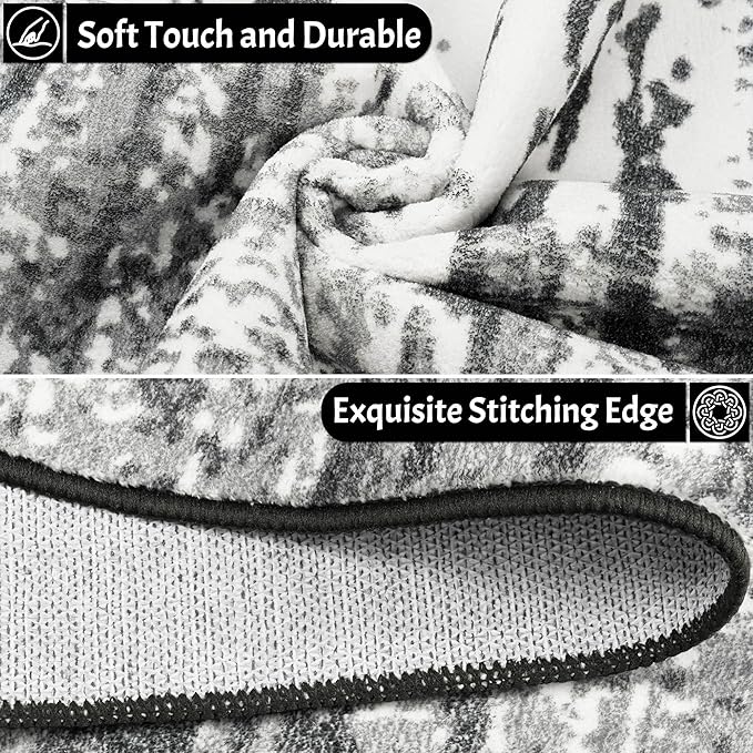 Runner Rug 2x6 Washable Rug Runners for Hallways Kitchen Non-Slip Rugs Abstract Print Soft Faux Wool Carpet Runner for Entryway Indoor, Bedroom Bedside, Laundry, Dorm, Home Decor (Black and Grey)