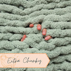 Adyrescia Chunky Knit Blanket Throw | 100% Hand Knit with Jumbo Chenille Yarn (50"x60", Sage Green)