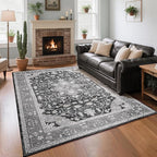 CRYPTOLITE Living Room Rug 7x10, Machine Washable Area Rug Non Slip Low Pile Vintage Rug for Living Room, Bedroom, Farmhouse, Dining Room, Kids Playroom, Grey
