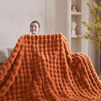50x60 Inches Ultra-Soft Fuzzy Faux Fur Plush Throw Blanket - Thick, Warm Sherpa for Couch, Sofa, Bedroom, Camping - Decorative Blanket for Cozy Warmth, Bubble Rust