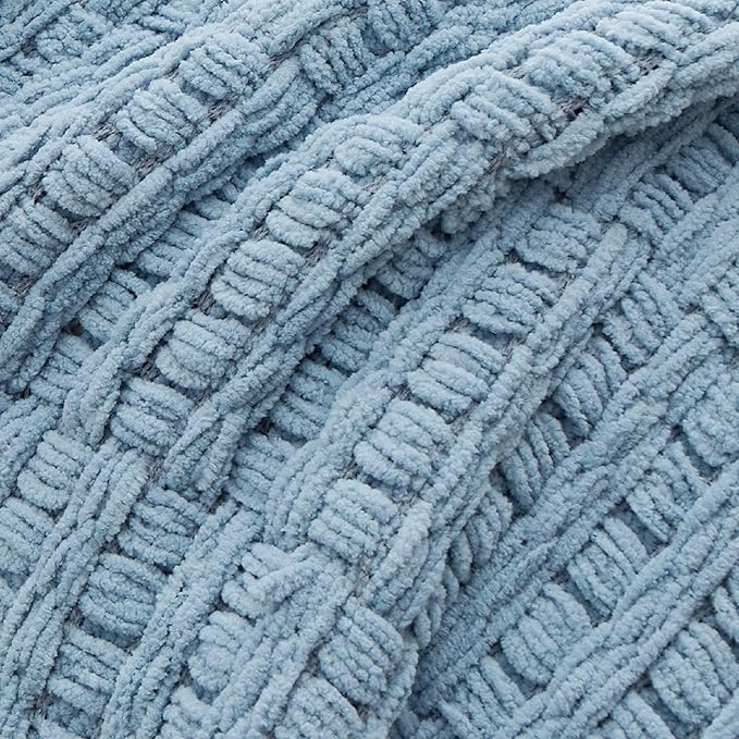 Bedsure Blue Throw Blankets for Couch - Textured Chunky Knit Woven Chenille Blanket - Super Soft, Warm Decorative Boho Throw with Tassels for Bed, Sofa and Living Room Decor, 50x60 Inches