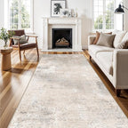 4x10 ft Extra Wide Hallway Rug – Non-Slip Washable Large Carpet Runner for Kitchen, Indoor Entryway, Modern Abstract Low-Pile Thin Floor Mat for Bedroom, Living Room, Dining Room (Beige Grey,4x10)
