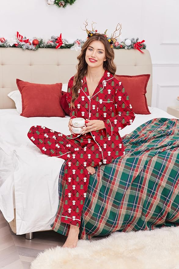 Ekouaer Women's Classic Button Down Long Satin Silk Pajama Set
