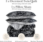 Southshore Fine Living, Inc. Oversized Bedding Quilt Set, Twin XL Coverlet, Reversible Quilt, Lightweight Coverlet Twin XL, Floral Bedspread 2-Piece Set with One Matching Quilted Pillow Sham, Black
