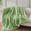50x60 Inches Ultra-Soft Fuzzy Faux Fur Plush Throw Blanket - Thick, Warm Sherpa for Couch, Sofa, Bedroom, Camping - Decorative Blanket for Cozy Warmth, Bubble Light Green