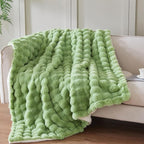 50x60 Inches Ultra-Soft Fuzzy Faux Fur Plush Throw Blanket - Thick, Warm Sherpa for Couch, Sofa, Bedroom, Camping - Decorative Blanket for Cozy Warmth, Bubble Light Green