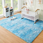 Litanika 8x10 Fluffy Shag Faux Fur Area Rug for Living Room Bedroom, Tie-Dyed Sky Blue High Pile Soft Plush Shaggy Furry Bedside Playroom Dorm Carpet, Non-Slip, Non-Shedding Modern Indoor Floor Rug