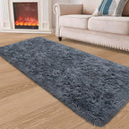 Runner Rug for Bedroom 2x6 Grey Fluffy Shaggy Rug Soft Plush Fuzzy Area Rug Bedside Runners for Hallway Kids Nursery Dorm Playroom Living Room with Non Slip Modern Indoor Decor Carpet