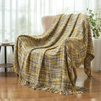 Multi-Color Gold Cable Woven Throw Blanket for Couch,60"X80" Boho Style Textured Blankets for Home Decor,Super Soft Warm Cozy Chunky Blanket with Decorative Tassels for Bed and Sofa