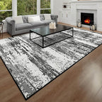 Area Rug 5x7 Washable Living Room Rug Abstract Print Non-Slip Low Pile Soft Faux Wool Carpet Rugs for Bedroom Kitchen Dining Room Playroom Kids Room Dorm Office Farmhouse Home Decor (Black and Grey)