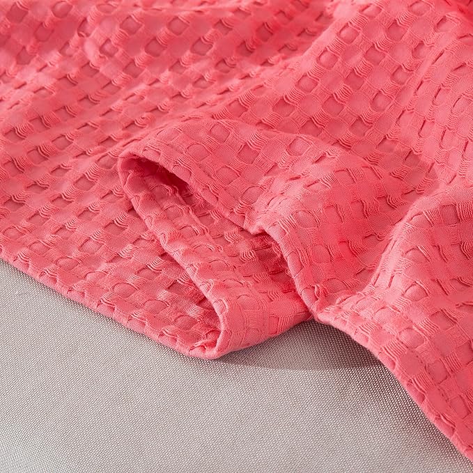 Elegant Comfort Premium 100% Cotton Waffle Blanket - Lightweight Breathable Waffle Weave Bed Blanket - Soft and Warm All Season Blanket for Couch, Sofa and Bed, Queen Size 90x90 Inches, Coral