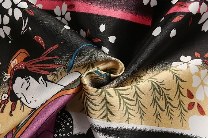 Valennia Women Long Silky Bathrobe Satin Kimono Robe Floral Printed Dressing Gown Sleepwear
