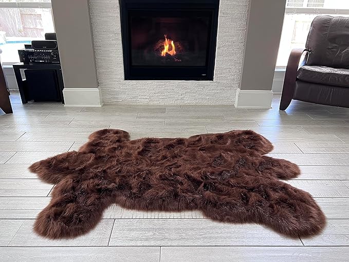 LAMBZY Bear Skin Rug Super Soft Fluffy Faux Fur for Bedroom Floor Sofa Living Room High-Density Plush Shaggy Carpet Sofa Cover Bedside Sheepskin Rug (3'x5', Brown)