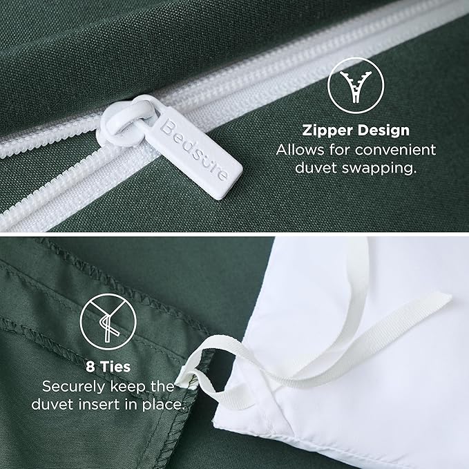 Bedsure Duvet Cover Full Size - Soft Double Brushed Bedding Set for Kids & Adults, Zipper Closure, 3 Pieces, Includes 1 Duvet Cover (80"x90") & 2 Pillow Shams, NO Comforter, Forest Green