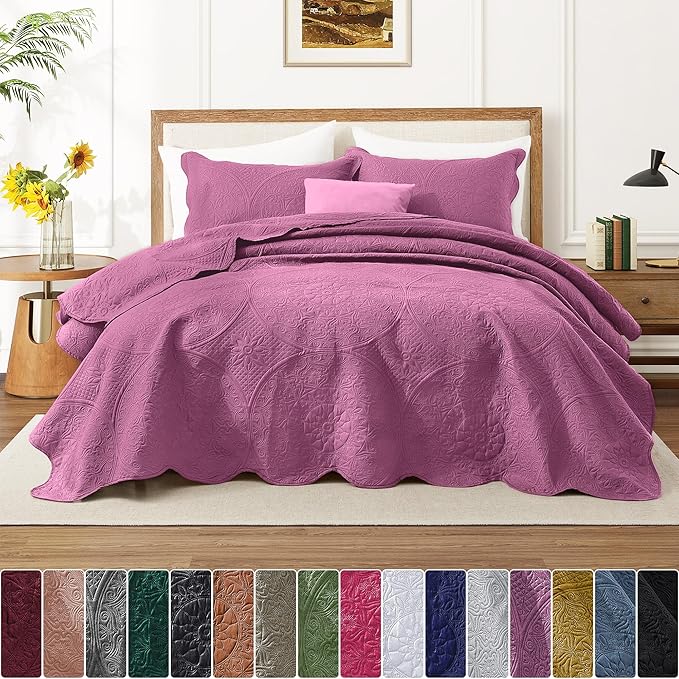 IR Imperial Rooms 10 Pack Queen Quilt Bedding Set (90" x 96") - Bulk Wholesale for Hotels, Guest Bedroom & Airbnbs - Lightweight Microfiber Reversible Floral Embossed Quilts Bedspreads (Purple)