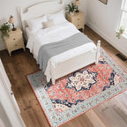 CRYPTOLITE Vintage Area Rug 5x7 Rugs, Machine Washable Rug Non-Slip Low Pile Rug for Living Room, Bedroom, Farmhouse, Dining Room, Red&Blue