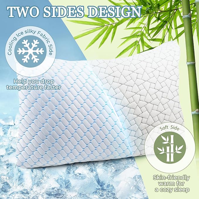 WOLKI King Size Pillows Set of 2 Shredded Memory Foam Pillows 2 Pack, Adjustable Firm Pillow for Side Sleepers, Back, Stomach, Hot Sleepers (20x36)
