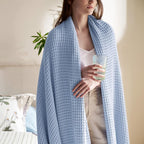 Bedsure Gentlesoft 100% Cotton Blue Blanket Queen Size for Bed - Cooling Breathable and Soft for Spring Summer, Thick Cozy Waffle Weave Blanket Gifts for Women, Sky Blue, 90x90 Inches