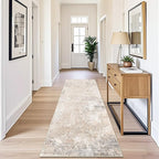 3x8 Washable Non-Slip Runner Rug – Modern Abstract Neutral Wide Carpet Runner for Kitchen, Hallway, Entryway, Bathroom, Bedroom – Low-Pile Thin Floor Mat with Rubber Backing (Beige Grey,3x8)