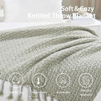 Chunky Knit Throw Blanket with Braided Tassels 50" x 60", Hand Knitted Soft Thick Yarn Basket Weave Boho Farmhouse Blanket, Plush Fluffy Tassel Decor Throw for Couch Bed Sofa, Silver Green