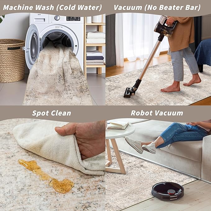 3x6 Non-Slip Washable Kitchen Rug - Soft Wide Indoor Carpet Runners for Entryway, Hallway, Bathroom with Rubber Backing, Modern Distressed Low-Pile Thin Floor Runner (Beige Grey,3x6)