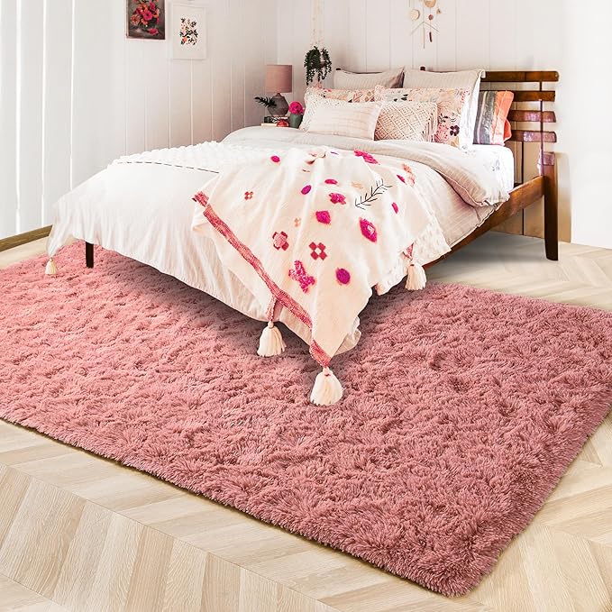 ISEAU Fluffy Rug Carpets Soft Shaggy Area Rugs Indoor Floor Mats for Kids Room Fuzzy Carpet Comfy Cute Nursery Mat Bedside Rug for Boys Girls Bedroom Living Room Home Decor, 3ft x 5ft,Blush