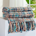 Multi-Color Pink Cable Woven Throw Blanket for Couch,50"X60" Boho Style Textured Blankets for Home Decor,Super Soft Warm Cozy Chunky Blanket with Decorative Tassels for Bed and Sofa