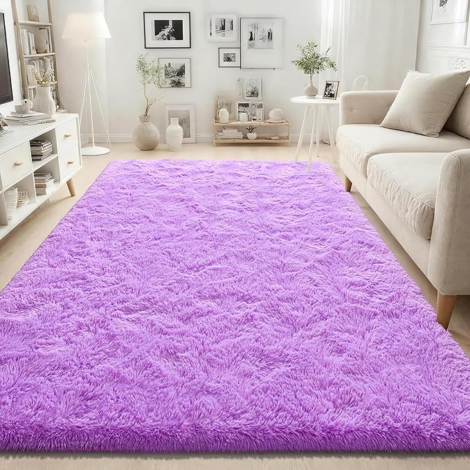 ISEAU Super Soft Fluffy Rugs Shag Area Rug, Mats for Bedroom Living Room Fuzzy Carpet Comfy Anti-Slip Mats Bedside Carpets for Boys Girls Kids Room Nursery Home Decor, 4ft x 6ft, Purple