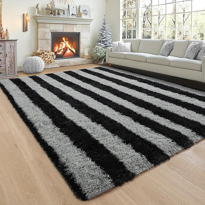 Noahas Large Fluffy 5x8 Area Rugs for Living Room Bedroom,Thick Shag Black and Grey Throw Rug,Big Soft Shaggy Bedside Non-Slip Plush Dorm Nursery Kids Carpet