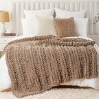 Battilo Beige Chunky Knit Throw Blanket for Couch, Super Soft Thick Warm Cable Knitted Blanket, Khaki Polyester Throw Taupe Blankets for Bed, Sofa, Living Room, 50"x60"
