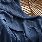 Bedsure Gentlesoft 100% Cotton Blanket Twin XL Size for College Dorm - Cooling Breathable and Soft for Spring Summer, Waffle Weave Twin Blanket for Bed, Dorm Room Essentials, Navy, 66x90 inches